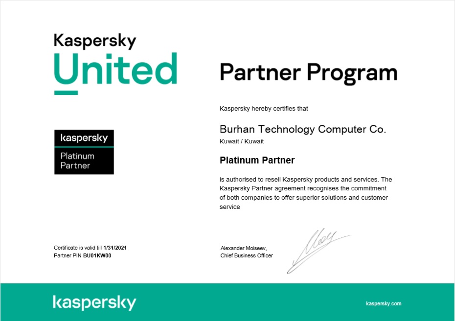 Kaspersky Certified Platinum Partner in Kuwait – Burhan Technology Computer Co